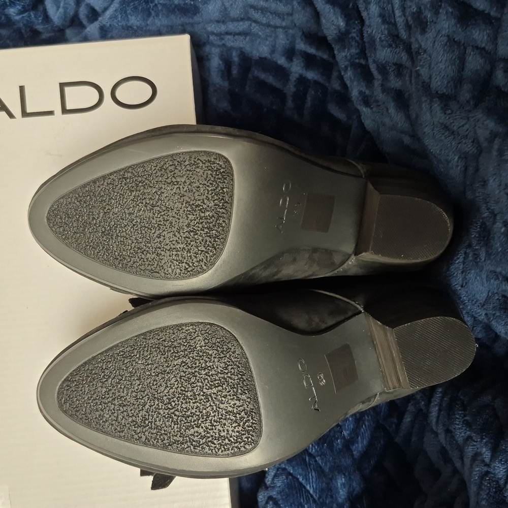 Aldo Bursley Black Leather Block Heel Shoes with Fringe, Size 39, New With Tags - Picture 6 of 12